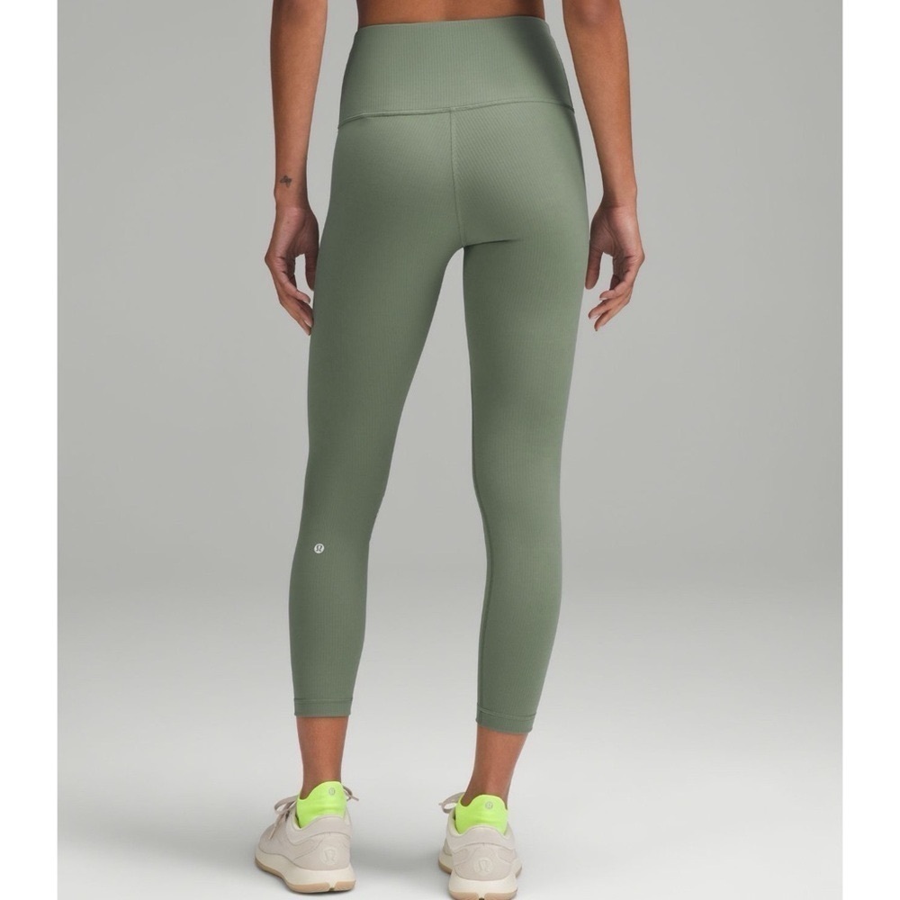 Lululemon Wunder Train Ribbed High Rise Tight Leggings Grey Eucalyptus 12 14 NWT - Picture 2 of 12
